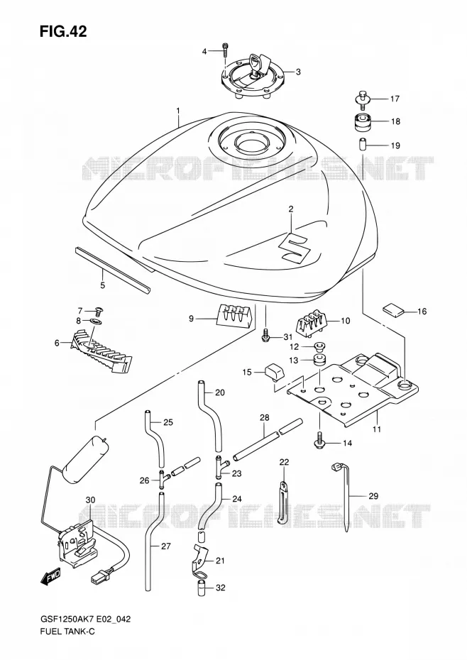 RESERVOIR D'ESSENCE (MODEL K7/K8) Suzuki MOTO 1250 BANDIT 2007  GSF1250SA K7 (E02,E19,E24,E37)