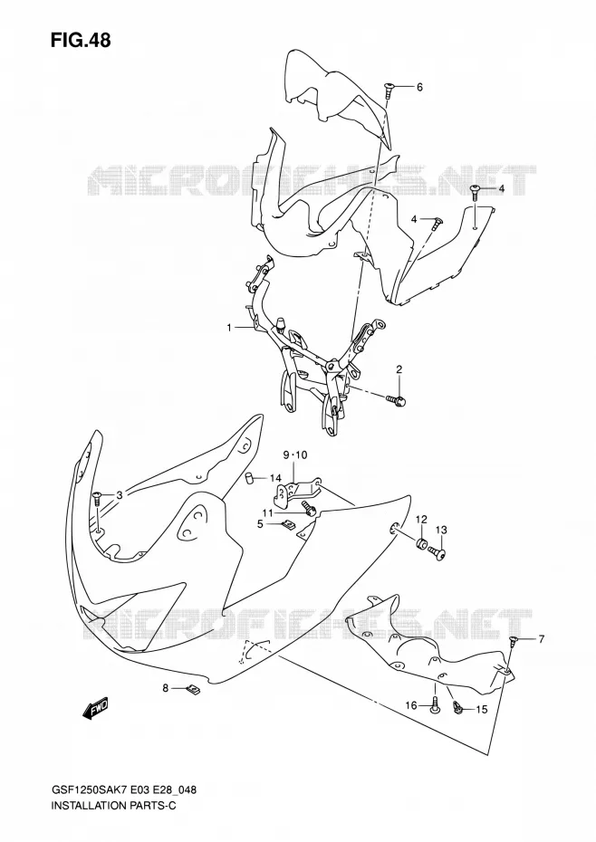SUPPORTS / FIXATIONS CARENAGES Suzuki MOTO 1250 BANDIT 2008  GSF1250SA K8 (E03,E28,E33)