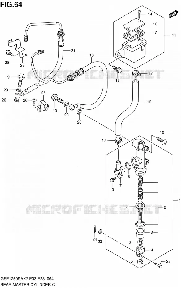 MAITRE CYLINDRE ARRIERE (GSF1250SAK7/SAK8/SAK9) Suzuki MOTO 1250 BANDIT 2009  GSF1250SA K9 (E03,E28,E33)