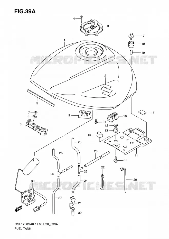 RESERVOIR D'ESSENCE (MODEL K9) Suzuki MOTO 1250 BANDIT 2009  GSF1250SA K9 (E03,E28,E33)