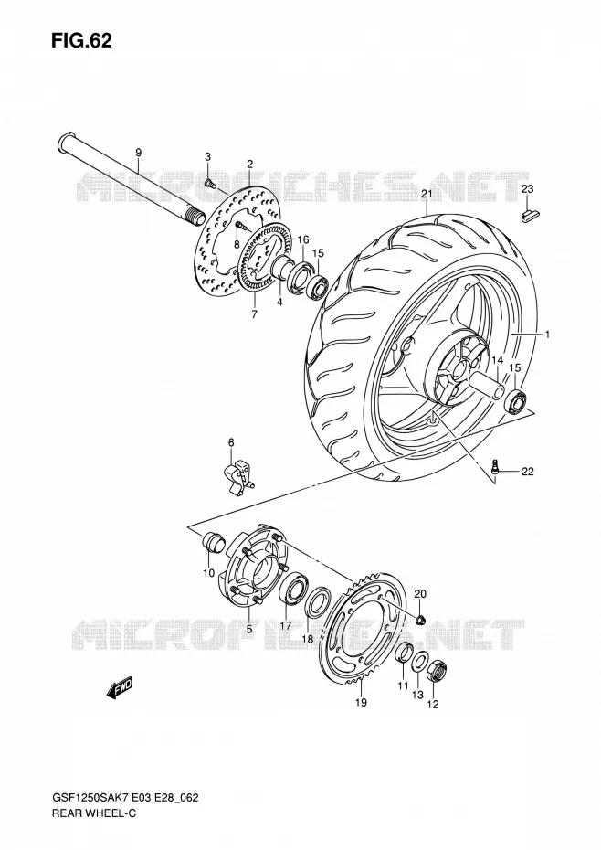 ROUE ARRIERE (GSF1250SAK7/SAK8/SAK9) Suzuki MOTO 1250 BANDIT 2009  GSF1250SA K9 (E03,E28,E33)