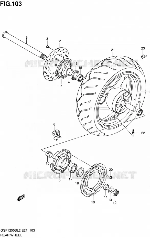 ROUE ARRIERE (GSF1250SAL2 E24) Suzuki MOTO 1250 BANDIT 2012  GSF1250SAL2(E21)