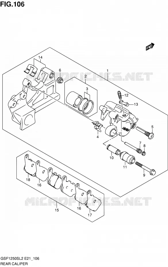 ETRIER DE FREIN ARRIERE (GSF1250SAL2 E21) Suzuki MOTO 1250 BANDIT 2012  GSF1250SAL2(E24)