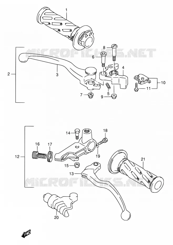 ENSEMBLE LEVIERS - POIGNEES Suzuki MOTO 400 BANDIT 1997  GSF400VV
