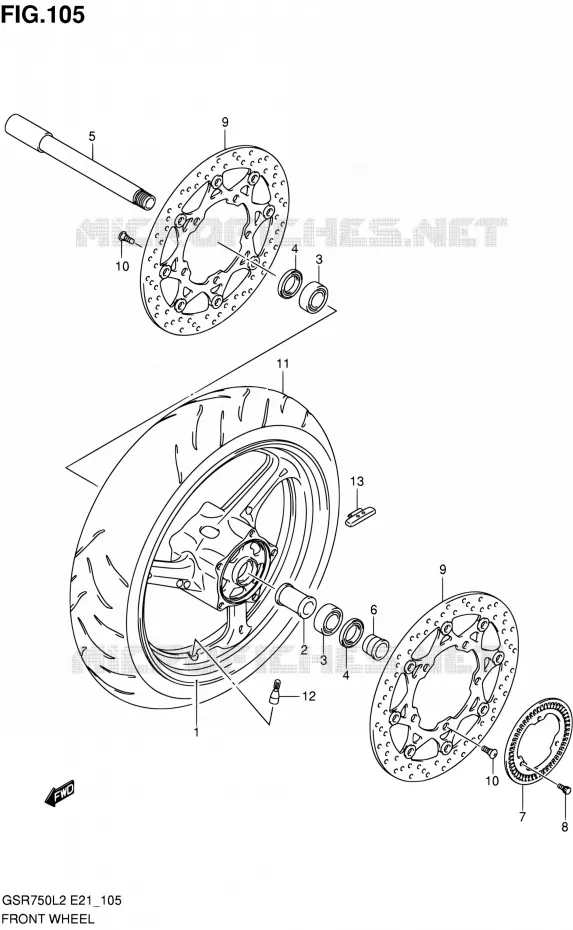 ROUE AVANT (GSR750AL2 E21) Suzuki MOTO 750 GSR 2012  GSR750L2(E24)