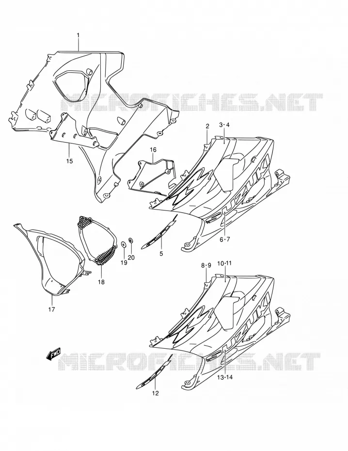 CARENAGES INFERIEUR (FLANCS) (MODELE K4) Suzuki MOTO 1000 GSX-R 2004  GSX-R1000K4(E02,E19,E24,E37)