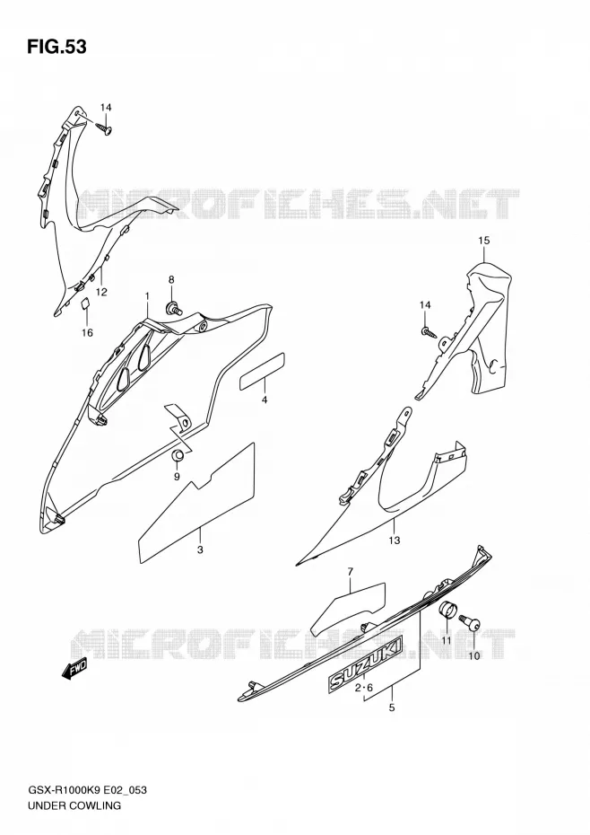 CARENAGES INFERIEUR (FLANCS) (MODEL K9) Suzuki MOTO 1000 GSX-R 2009  GSX-R1000 K9 (E02,E14,E19,E24)