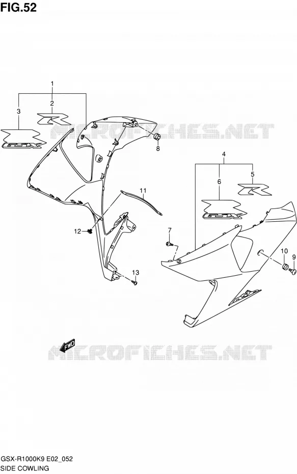 FLANCS DE CARENAGES (MODEL K9:CRU,GRD,FGF) Suzuki MOTO 1000 GSX-R 2009  GSX-R1000 K9 (E02,E14,E19,E24)