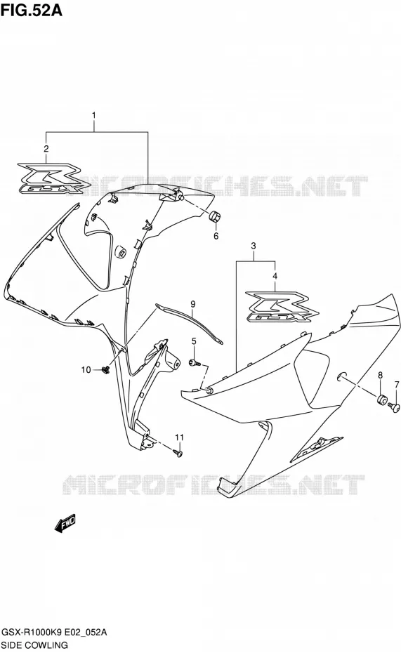 FLANCS DE CARENAGES (MODEL K9:GLR) Suzuki MOTO 1000 GSX-R 2009  GSX-R1000 K9 (E02,E14,E19,E24)