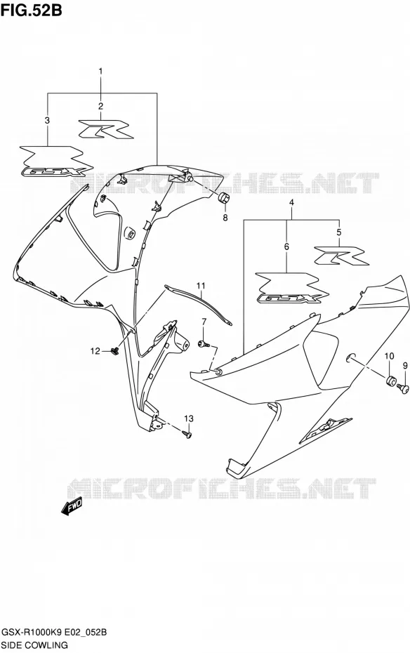 FLANCS DE CARENAGES (SEE NOTE) Suzuki MOTO 1000 GSX-R 2009  GSX-R1000 K9 (E02,E14,E19,E24)