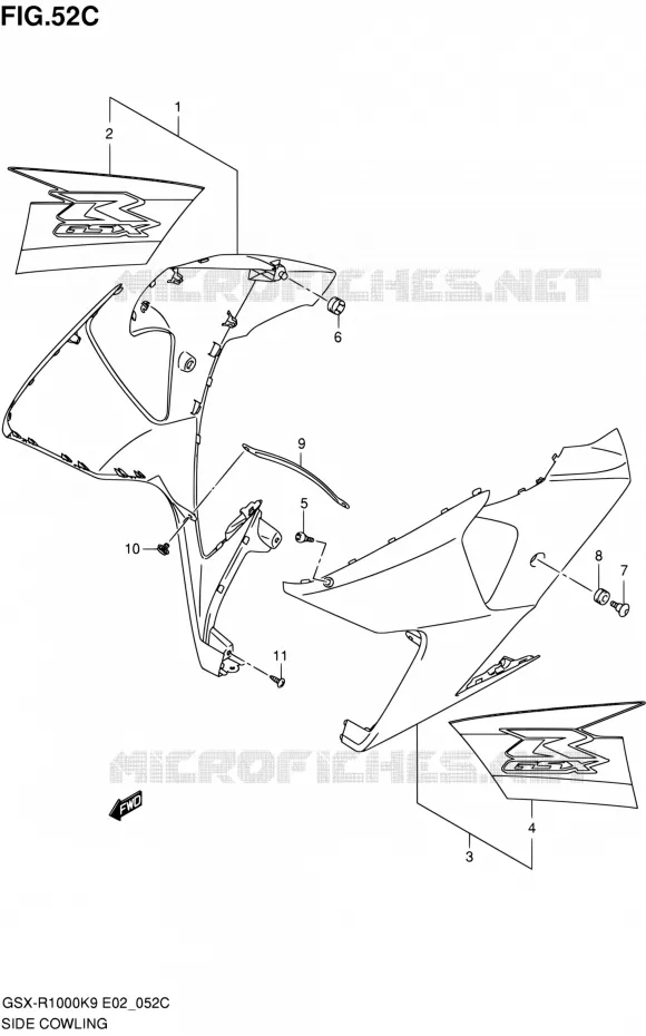 FLANCS DE CARENAGES (SEE NOTE) Suzuki MOTO 1000 GSX-R 2009  GSX-R1000 K9 (E02,E14,E19,E24)