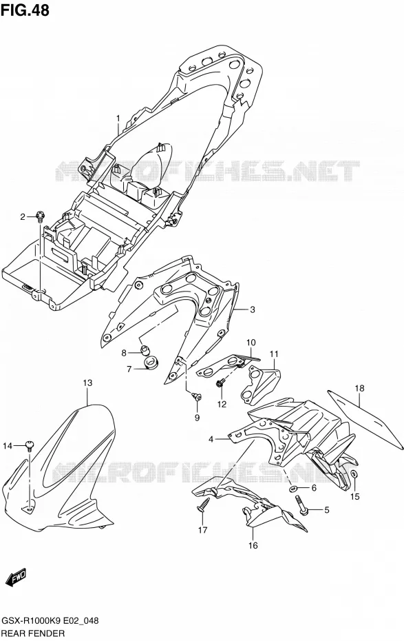 GARDE BOUE ARRIERE Suzuki MOTO 1000 GSX-R 2009  GSX-R1000 K9 (E02,E14,E19,E24)