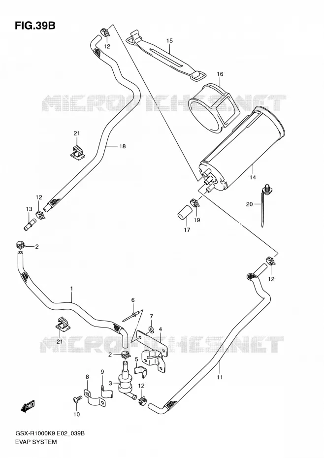 SYSTÈME DE RECYCLAGE VAPEURS CARBURANT (E14) Suzuki MOTO 1000 GSX-R 2009  GSX-R1000 K9 (E02,E14,E19,E24)