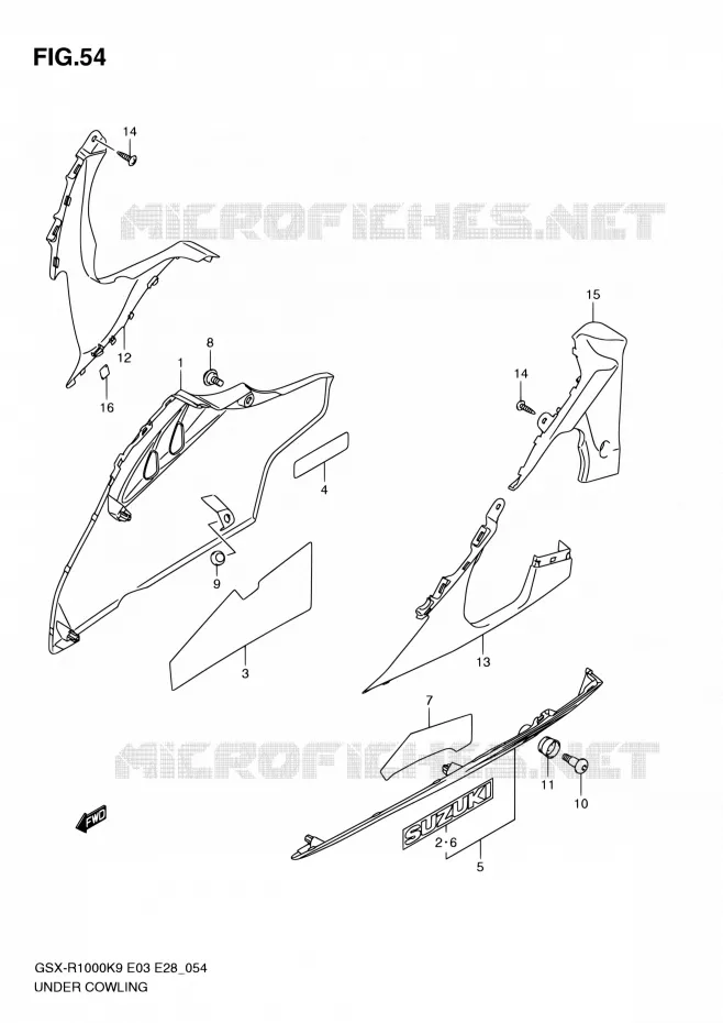 CARENAGES INFERIEUR (FLANCS) (MODEL K9) Suzuki MOTO 1000 GSX-R 2009  GSX-R1000 K9 (E03,E28,E33)