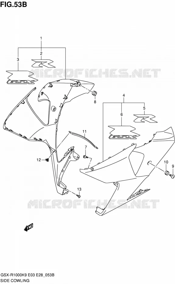 FLANCS DE CARENAGES (SEE NOTE) Suzuki MOTO 1000 GSX-R 2009  GSX-R1000 K9 (E03,E28,E33)