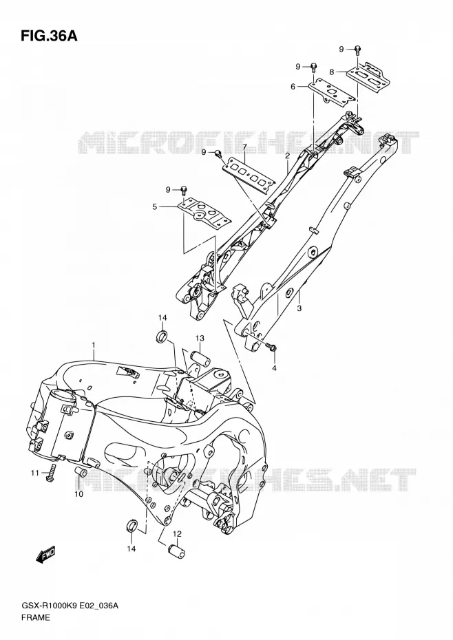 CADRE (MODEL L0) Suzuki MOTO 1000 GSX-R 2010  GSX-R1000 L0 (E02,E14,E19,E24,E51,P37)