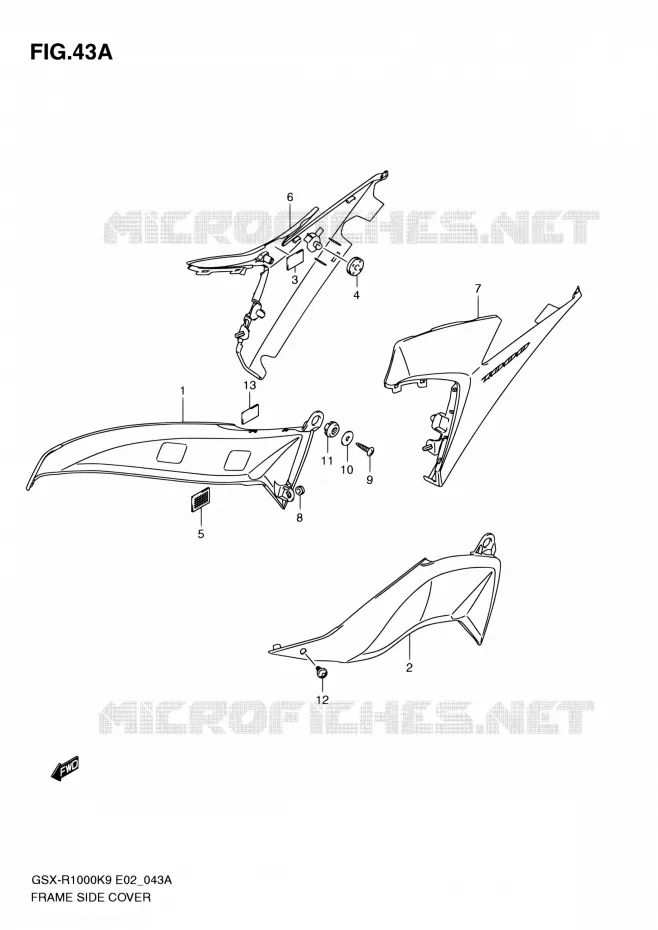 COUVERCLES LATERAUX (MODEL L0) Suzuki MOTO 1000 GSX-R 2010  GSX-R1000 L0 (E02,E14,E19,E24,E51,P37)