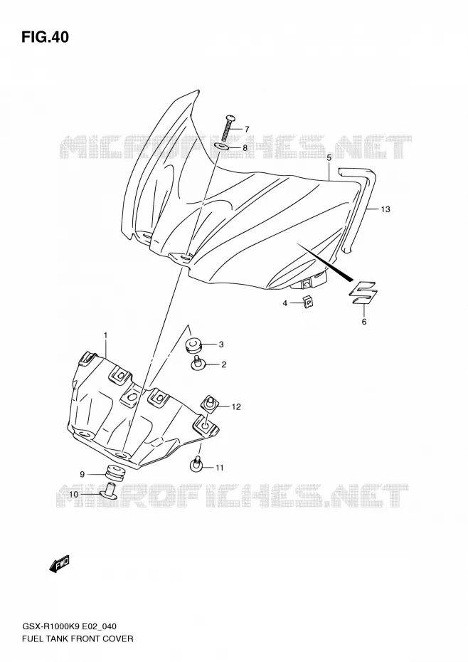 COUVRE RESERVOIR Suzuki MOTO 1000 GSX-R 2010  GSX-R1000 L0 (E02,E14,E19,E24,E51,P37)
