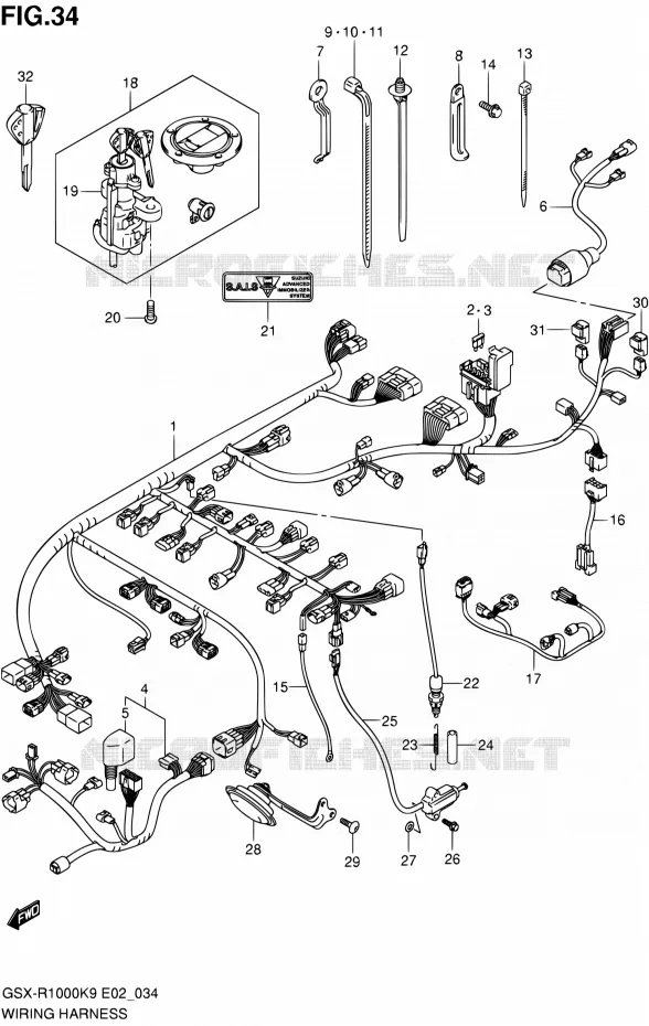 FAISCEAU ELECTRIQUE Suzuki MOTO 1000 GSX-R 2010  GSX-R1000 L0 (E02,E14,E19,E24,E51,P37)