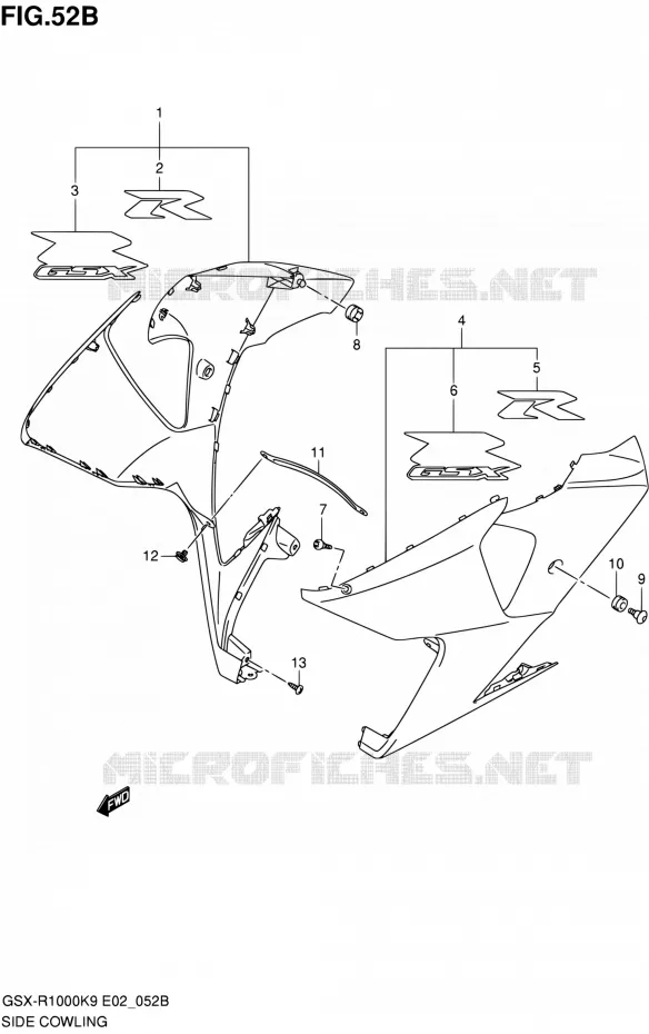 FLANCS DE CARENAGES (SEE NOTE) Suzuki MOTO 1000 GSX-R 2010  GSX-R1000 L0 (E02,E14,E19,E24,E51,P37)