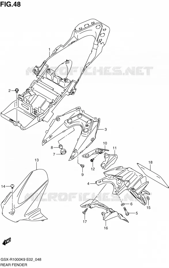GARDE BOUE ARRIERE Suzuki MOTO 1000 GSX-R 2010  GSX-R1000 L0 (E02,E14,E19,E24,E51,P37)