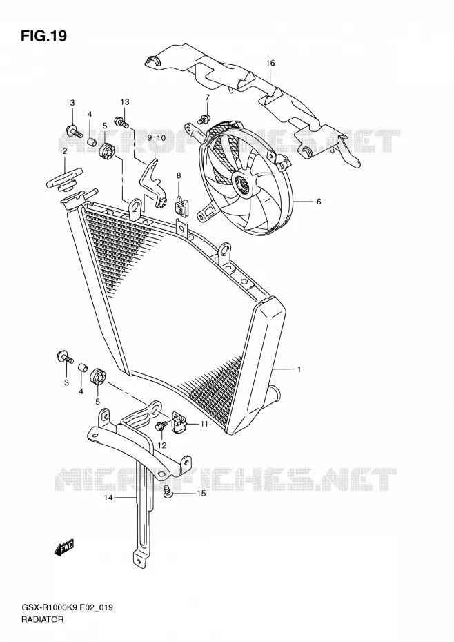RADIATEUR Suzuki MOTO 1000 GSX-R 2010  GSX-R1000 L0 (E02,E14,E19,E24,E51,P37)