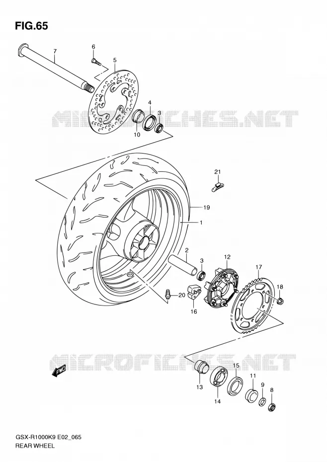 ROUE ARRIERE Suzuki MOTO 1000 GSX-R 2010  GSX-R1000 L0 (E02,E14,E19,E24,E51,P37)