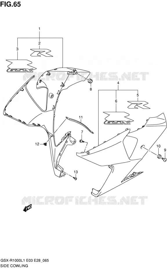 FLANCS DE CARENAGES (HTL) Suzuki MOTO 1000 GSX-R 2011  GSX-R1000 L1 (E03,E28,E33)