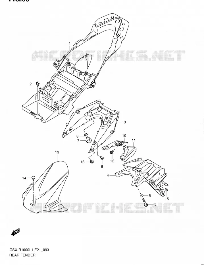 GARDE BOUE ARRIERE (GSX-R1000UFL1 E21) Suzuki MOTO 1000 GSX-R 2011  GSX-R1000L1(E14)
