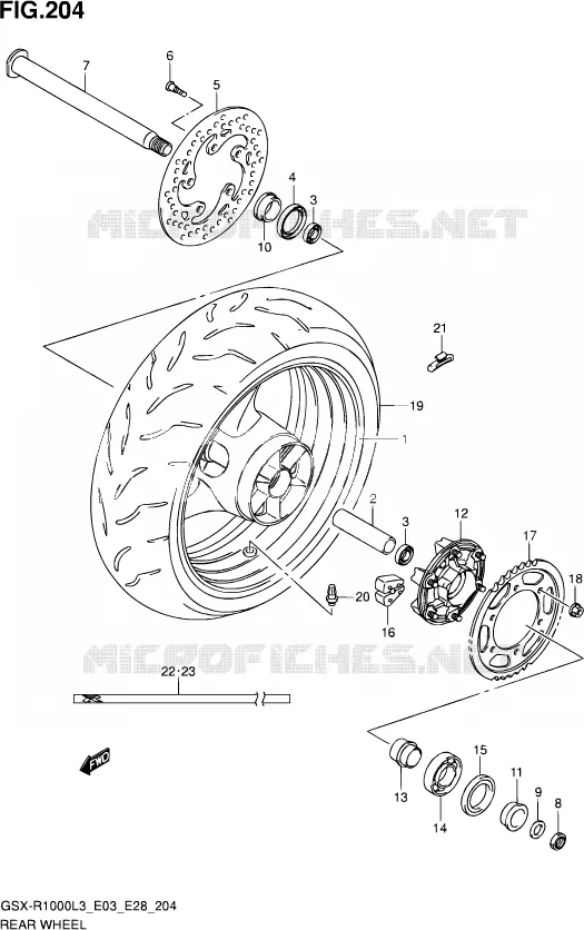 ROUE ARRIERE (GSX-R1000L3 E03) Suzuki MOTO 1000 GSX-R 2013  GSX-R1000 L3/GSX-R1000Z L3 (E03,E28,E33)