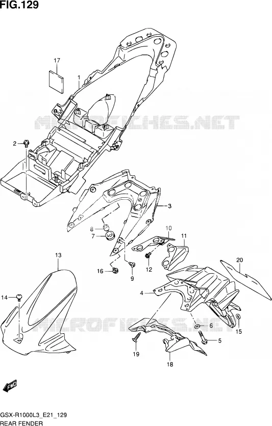 GARDE BOUE ARRIERE (GSX-R1000L3 E24) Suzuki MOTO 1000 GSX-R 2013  GSX-R1000 L3/GSX-R1000Z L3 (E24)