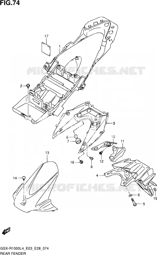 GARDE BOUE ARRIERE (GSX-R1000L4 E28) Suzuki MOTO 1000 GSX-R 2014  GSX-R1000 L4  (E03,E28,E33)