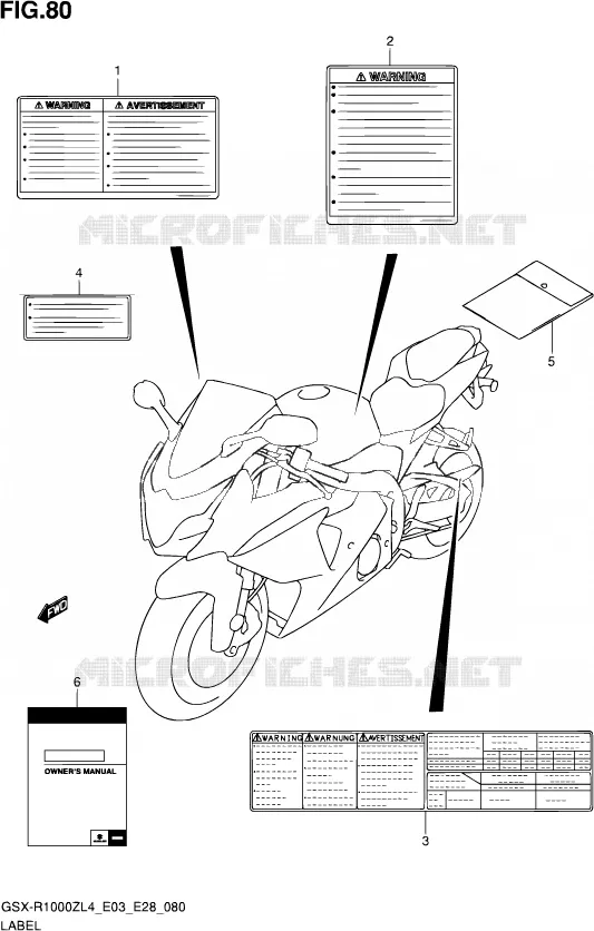 ETIQUETTE (GSX-R1000ZL4 E28) Suzuki MOTO 1000 GSX-R 2014  GSX-R1000Z L4 (E03,E28)