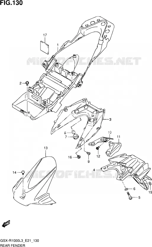 GARDE BOUE ARRIERE (GSX-R1000UFL3 E21) Suzuki MOTO 1000 GSX-R 2013  GSX-R1000ZUF L3 (E21)