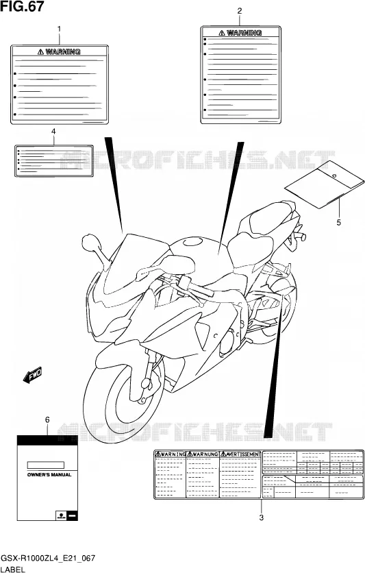 ETIQUETTE (GSX-R1000ZUFL4 E21) Suzuki MOTO 1000 GSX-R 2014  GSX-R1000ZUF L4 (E21)
