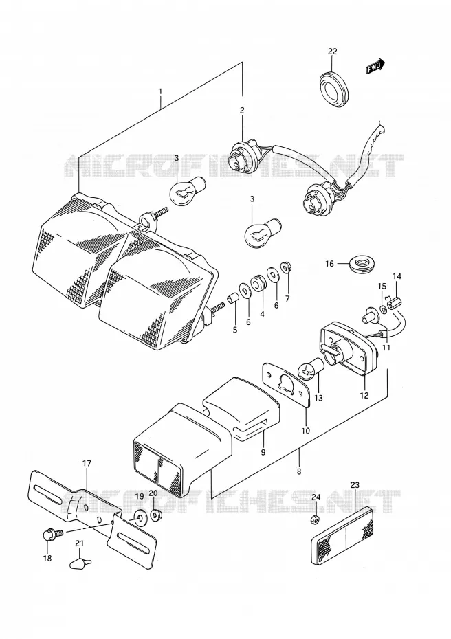 FEU ARRIERE - ECLAIRAGE DE PLAQUE Suzuki MOTO 1100 GSX-R 1992  GSX-R1100 M (E03,E28,E33)