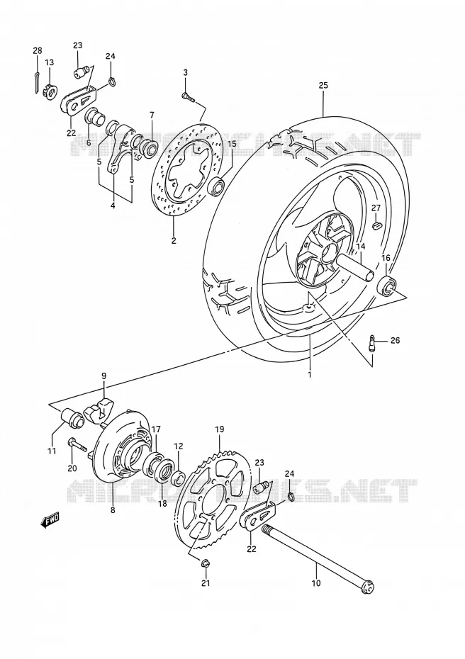 ROUE ARRIERE Suzuki MOTO 1100 GSX-R 1992  GSX-R1100 N (E03,E28,E33)