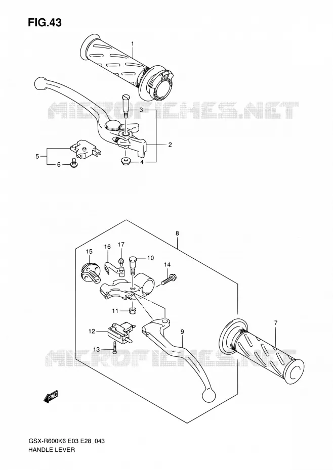 ENSEMBLE LEVIERS - POIGNEES Suzuki MOTO 600 GSX-R 2006  GSX-R600 K6 (E03,E28,E33)