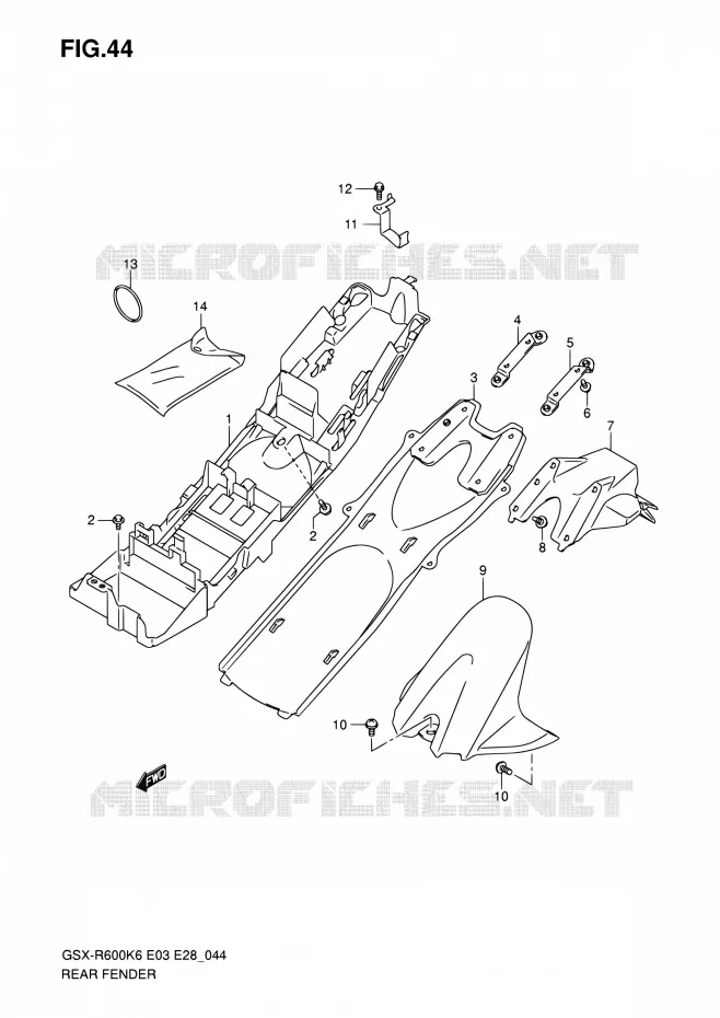 GARDE BOUE ARRIERE Suzuki MOTO 600 GSX-R 2006  GSX-R600 K6 (E03,E28,E33)