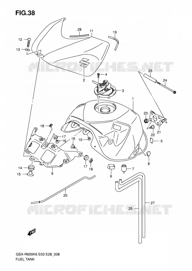 RESERVOIR D'ESSENCE (MODELE K6) Suzuki MOTO 600 GSX-R 2006  GSX-R600 K6 (E03,E28,E33)