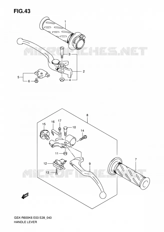 ENSEMBLE LEVIERS - POIGNEES Suzuki MOTO 600 GSX-R 2007  GSX-R600 K7 (E03,E28,E33)