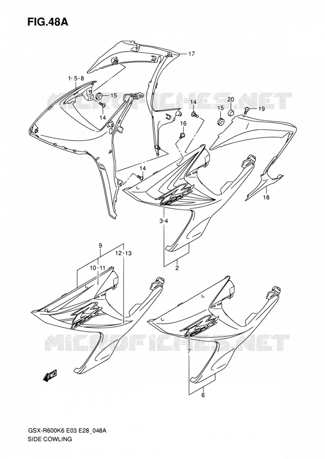 FLANCS DE CARENAGES (MODEL K7) Suzuki MOTO 600 GSX-R 2007  GSX-R600 K7 (E03,E28,E33)