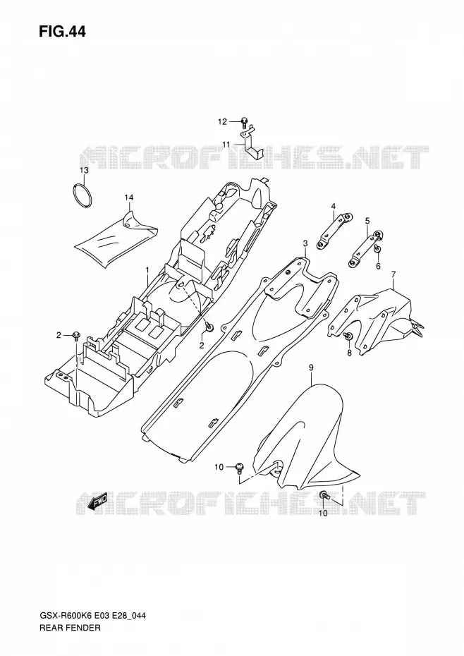GARDE BOUE ARRIERE Suzuki MOTO 600 GSX-R 2007  GSX-R600 K7 (E03,E28,E33)