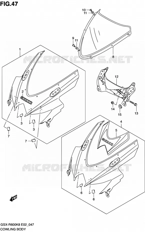CARENAGES - ETIQUETTES (MODEL K8) Suzuki MOTO 600 GSX-R 2008  GSX-R600 K8 (E02,E19,E24)