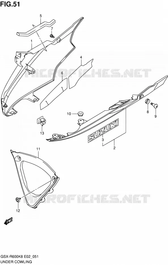 CARENAGES INFERIEUR (FLANCS) (MODEL K8) Suzuki MOTO 600 GSX-R 2008  GSX-R600 K8 (E02,E19,E24)