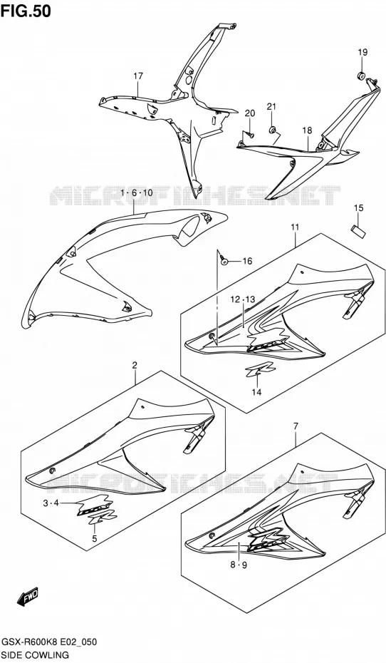 FLANCS DE CARENAGES (MODEL K8) Suzuki MOTO 600 GSX-R 2008  GSX-R600 K8 (E02,E19,E24)