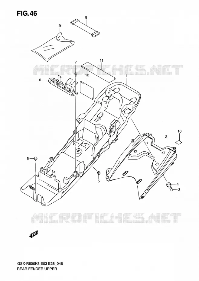 GARDE BOUE ARRIERE SUPERIEUR Suzuki MOTO 600 GSX-R 2008  GSX-R600 K8 (E03,E28,E33)
