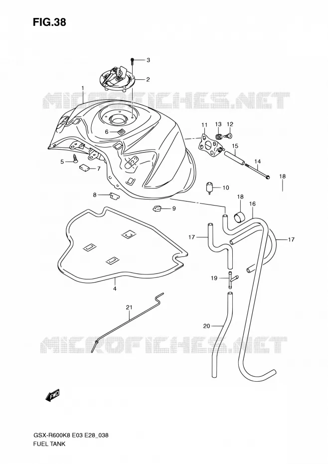 RESERVOIR D'ESSENCE (MODEL K8) Suzuki MOTO 600 GSX-R 2008  GSX-R600 K8 (E03,E28,E33)
