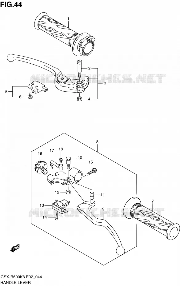 ENSEMBLE LEVIERS - POIGNEES Suzuki MOTO 600 GSX-R 2009  GSX-R600 K9 (E02,E19,E24)