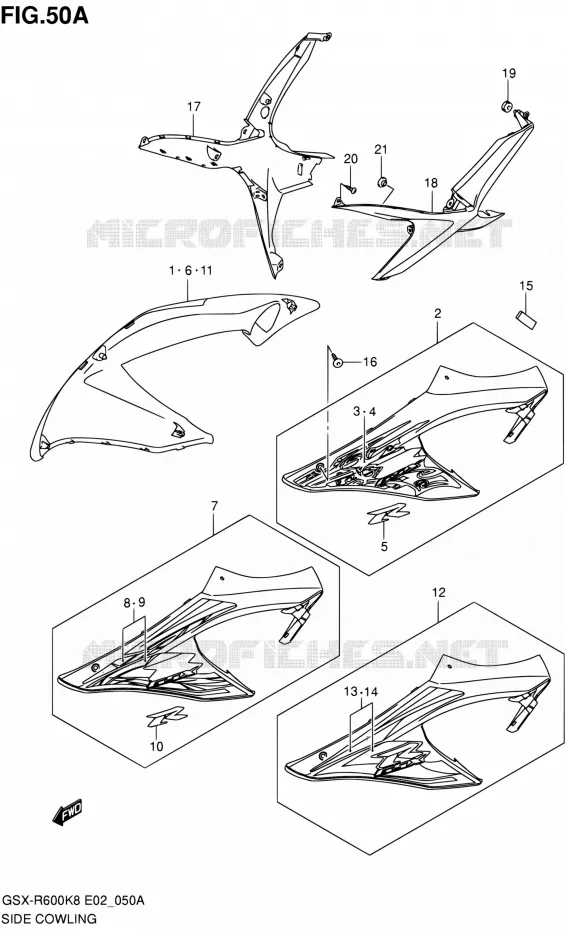 FLANCS DE CARENAGES (MODEL K9) Suzuki MOTO 600 GSX-R 2009  GSX-R600 K9 (E02,E19,E24)